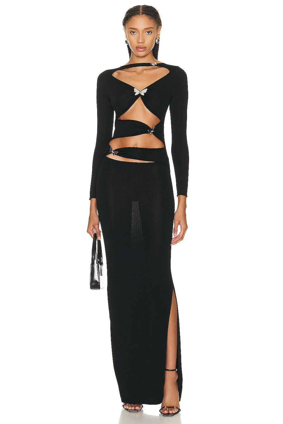 Long Sleeve Butterfly Cut Out Maxi Dress Black HV1067