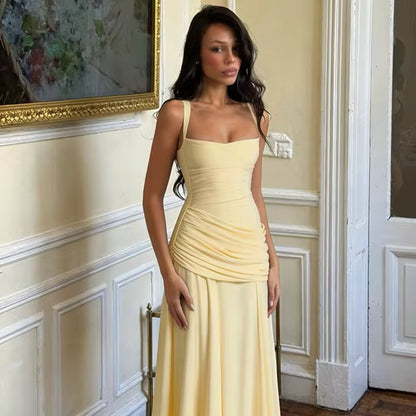 Draped A Line Corset Maxi Dress Yellow HV3154