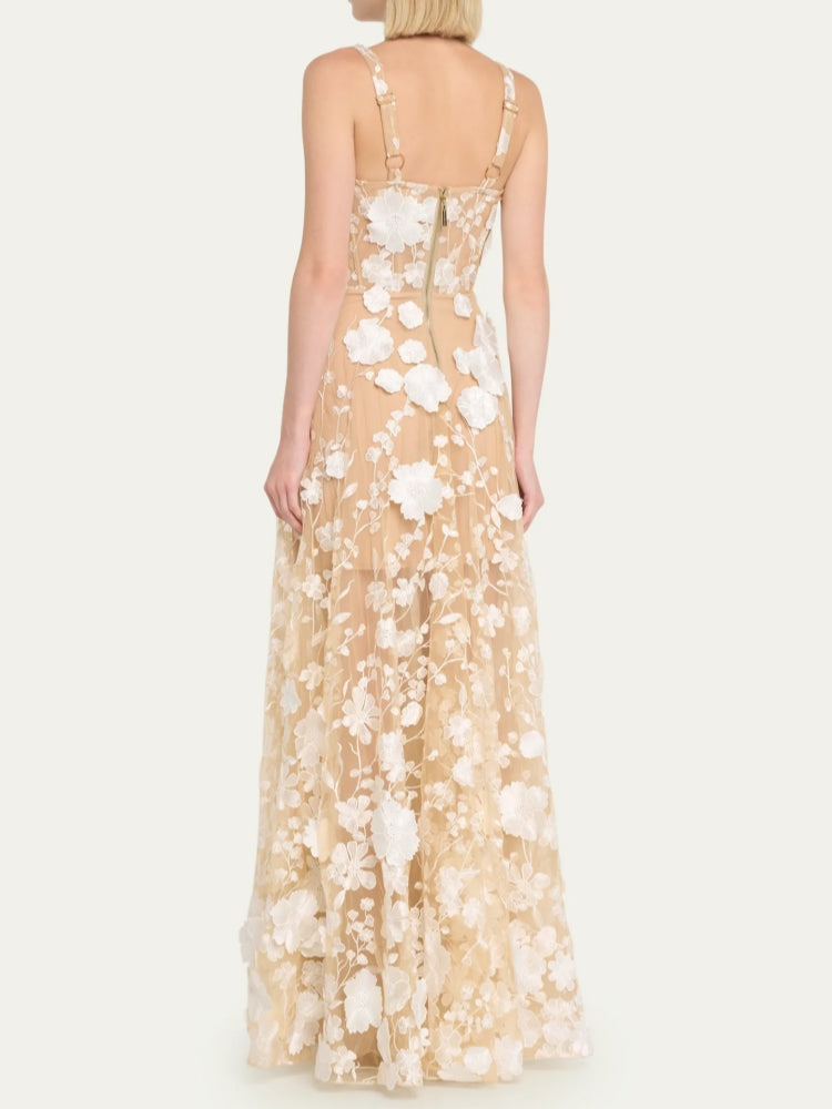 Floral Embroidered Maxi Dress White Nude HV1501