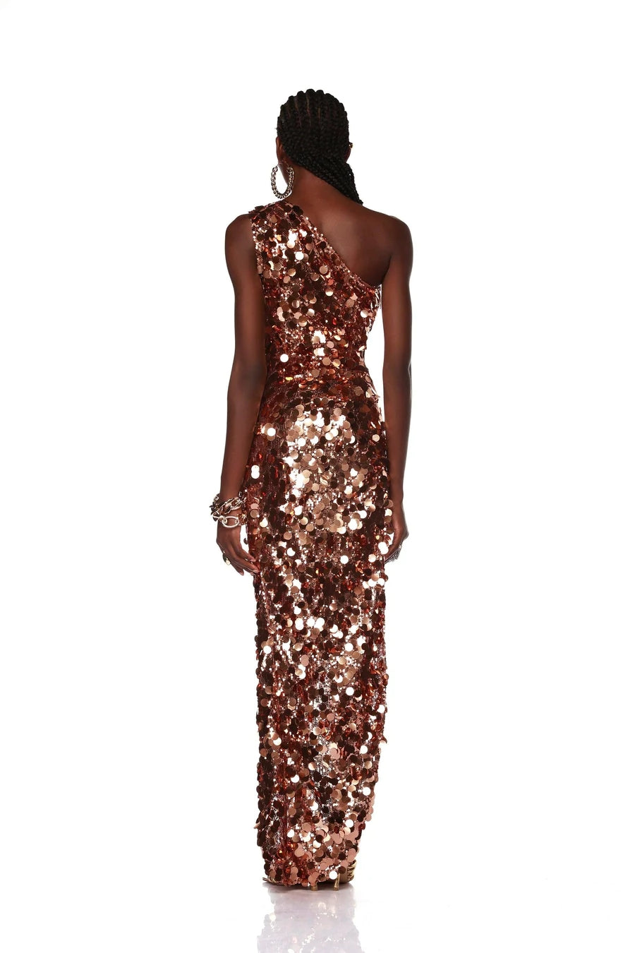 One Shoulder Sequin Maxi Dress Gold HV1073