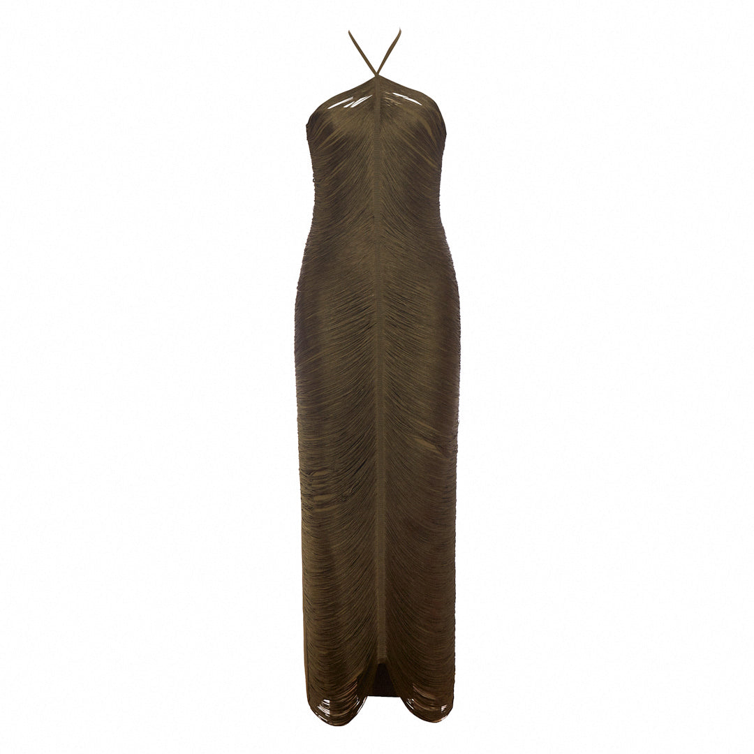 Halter Tassel Detail Maxi Dress Rust