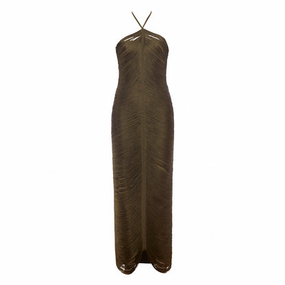 Halter Tassel Detail Maxi Dress Rust