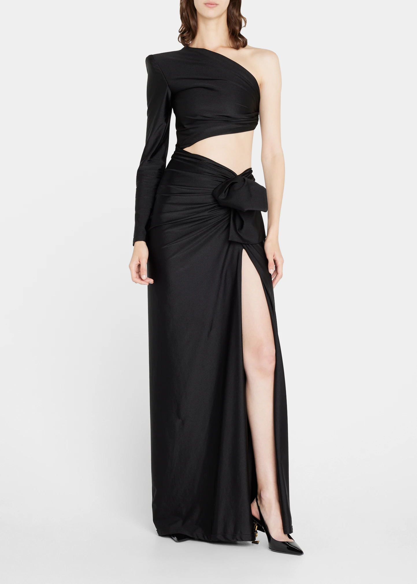 One Sleeve Cut Out Maxi Dress Black HV9025