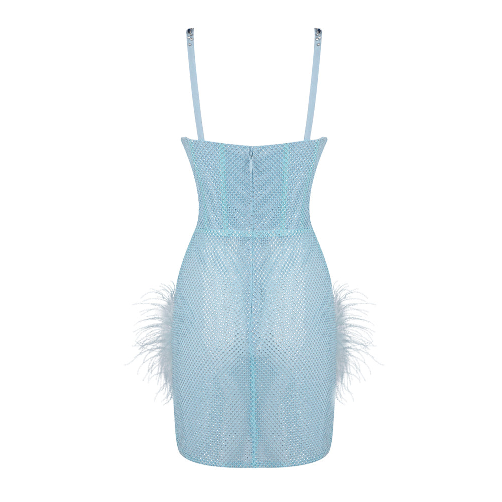 Crystal Bustier Feather Detail Dress Blue HV2192