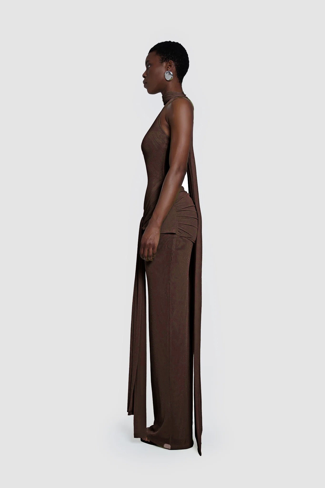 Halter Sparkly Maxi Dress Brown HV0009