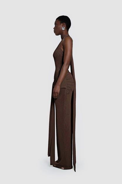 Halter Sparkly Maxi Dress Brown HV0009
