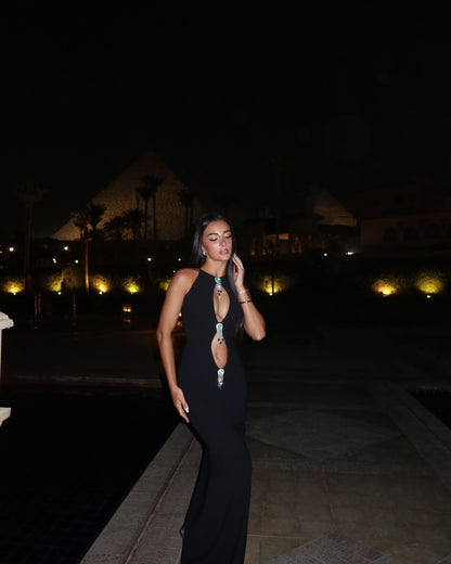 Crystal Cut Out Detail Maxi Dress Black HV2119