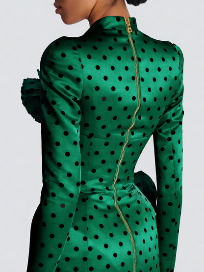 Long Sleeve Floral Polka Dot Dress Green HV1964