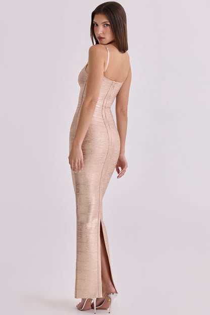 Woodgrain Foil Print Maxi Dress Gold HV2942