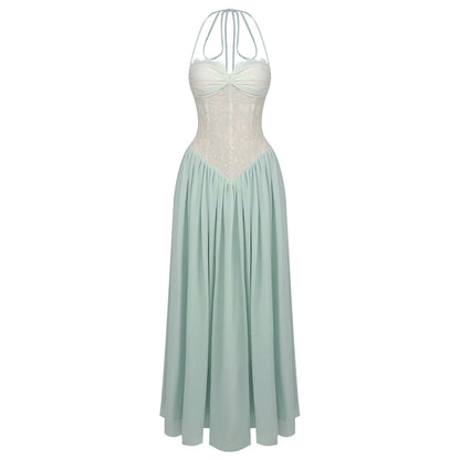 Halter Lace Corset A Line Maxi Dress HV0149