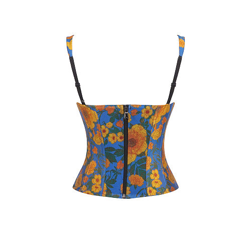 Floral Structured Bustier Top Blue Orange HV3039