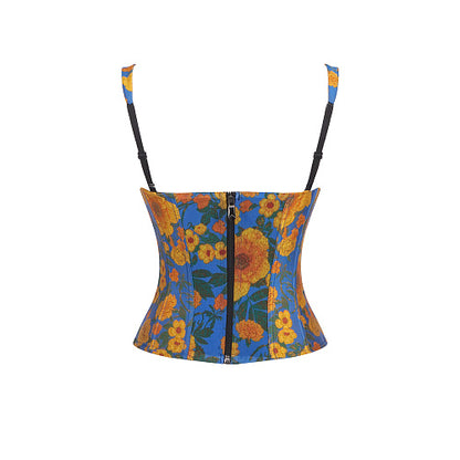 Floral Structured Bustier Top Blue Orange HV3039
