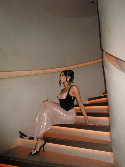 Sequin Bustier Maxi Dress Black Brown HV2810