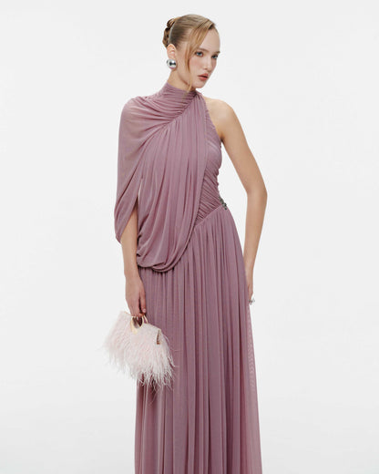 One Sleeve Draped A Line Maxi Dress Pink HV2683