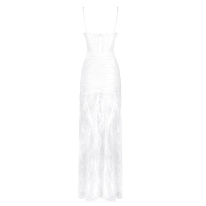Lace Ruched Corset Maxi Dress White HV2628