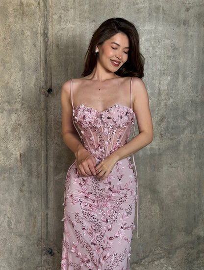 Floral Sequin Structured Bustier Maxi Dress HV3212
