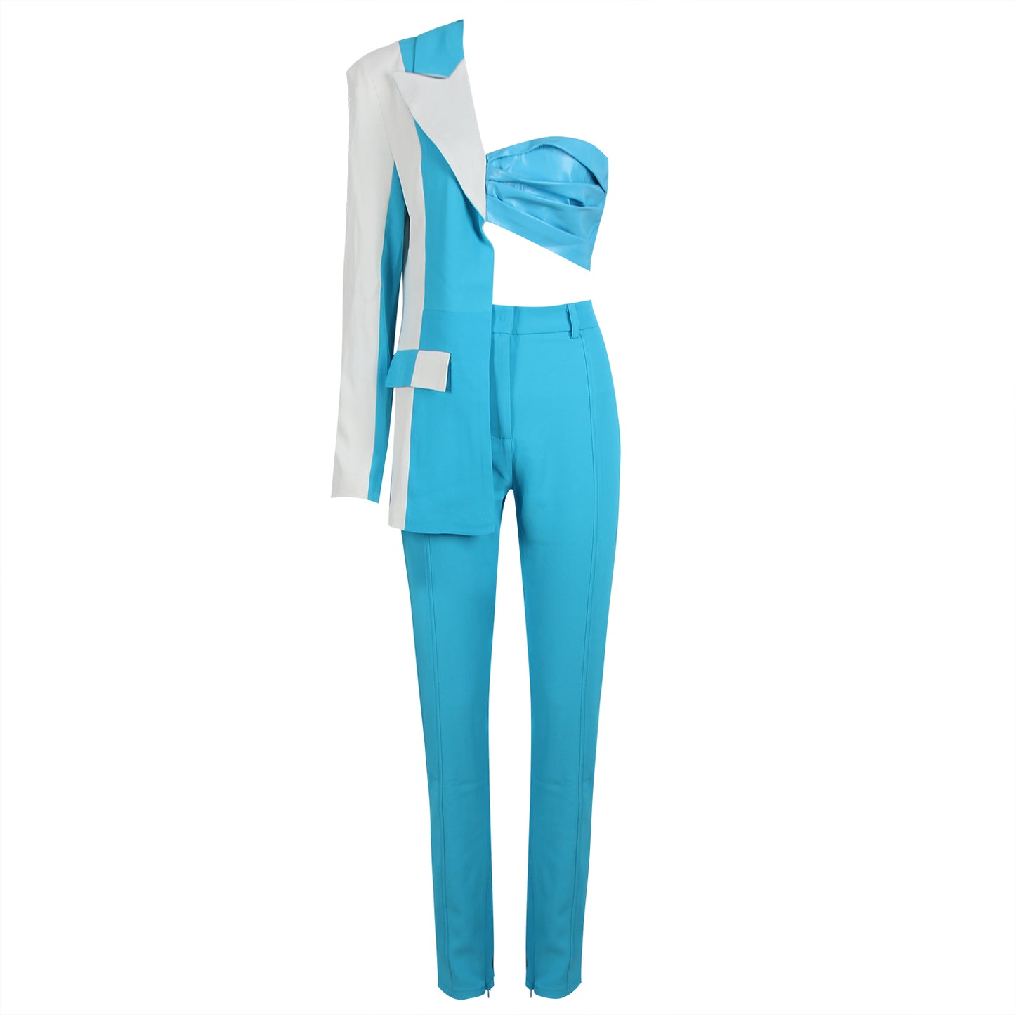 One Sleeve Blazer Two Piece Jumpsuit Blue White HV8855