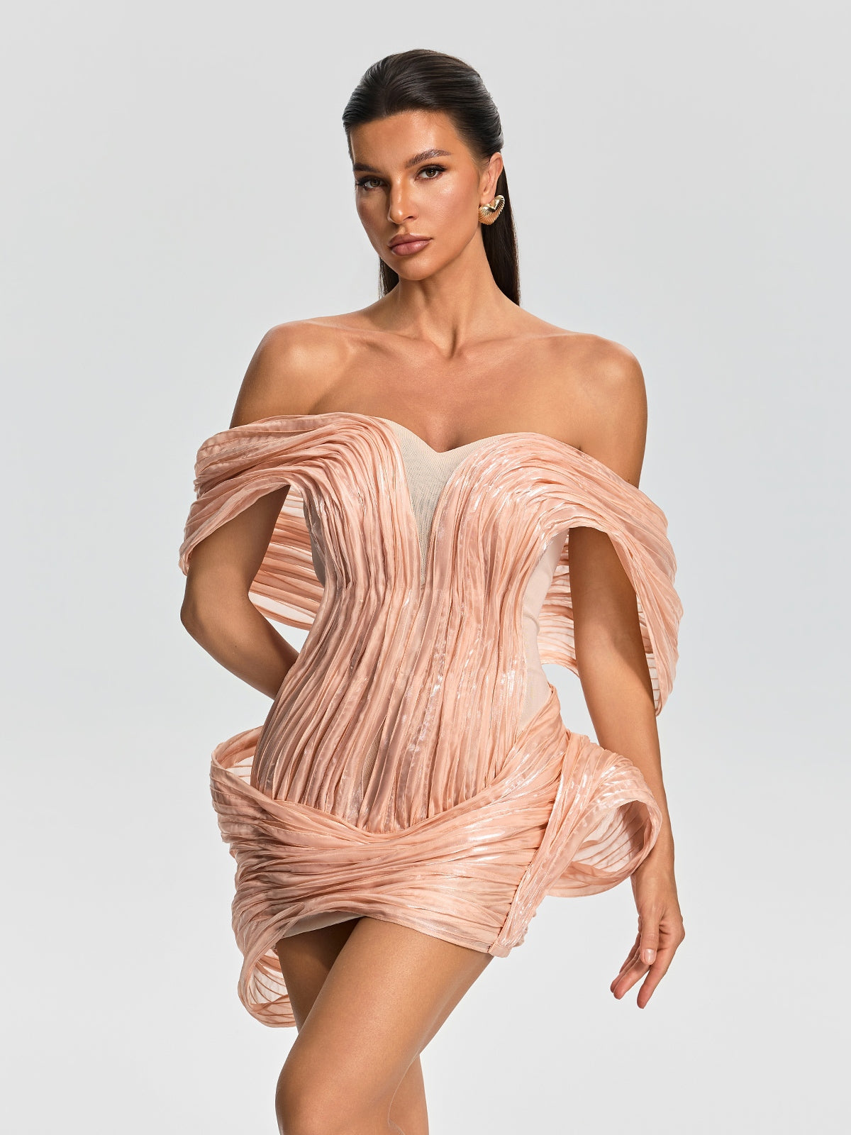 Draped Bardot Dress Coral HV3161
