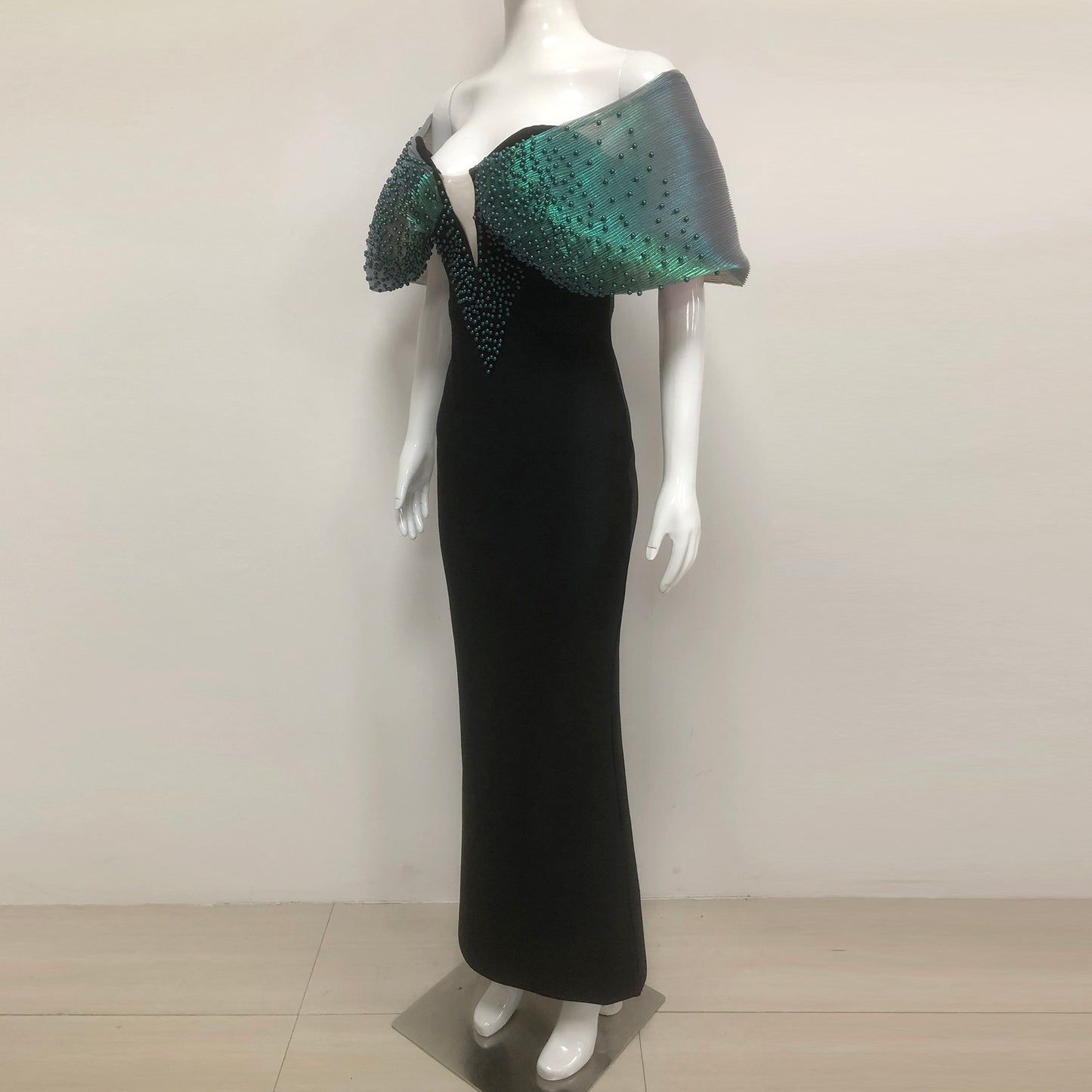 Bardot Embellished Maxi Dress Green Black