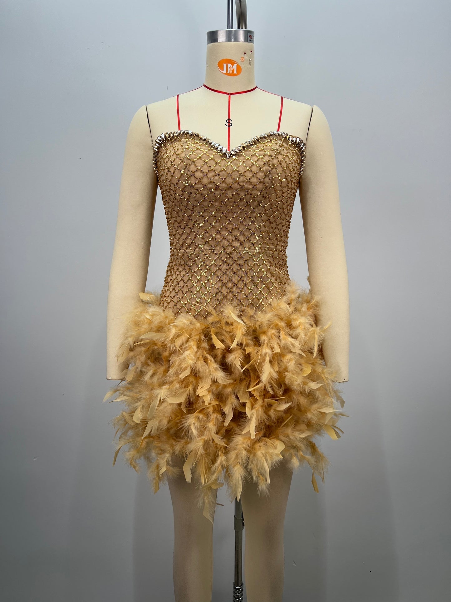 Crystal Strapless Feather Dress Gold HV2700
