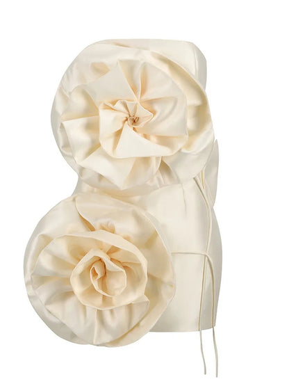 Strapless Floral Detail Dress Ivory