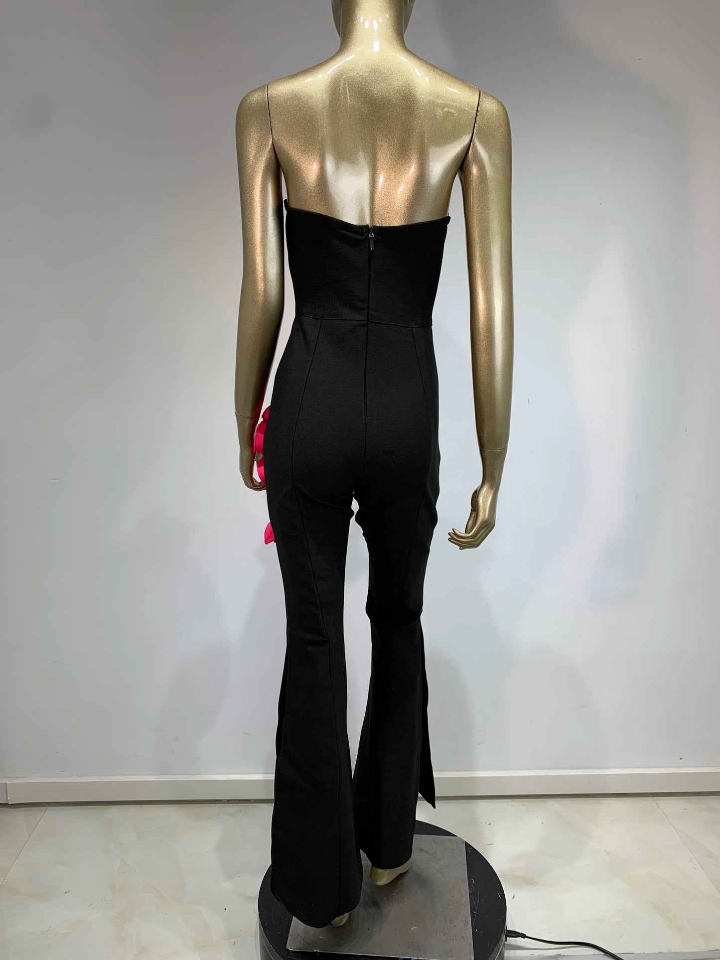 Strapless Ruffle Jumpsuit Black   HV1604