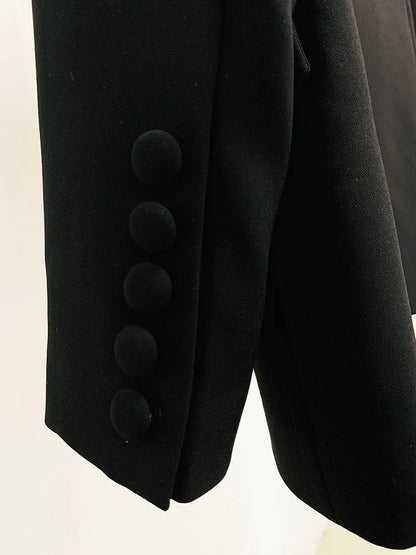 Long Sleeve Crystal Lapel Blazer Black