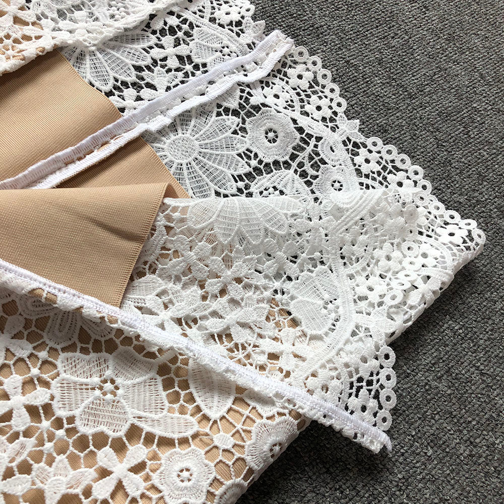 Strapless Floral Crochet Midi Dress White HV1778