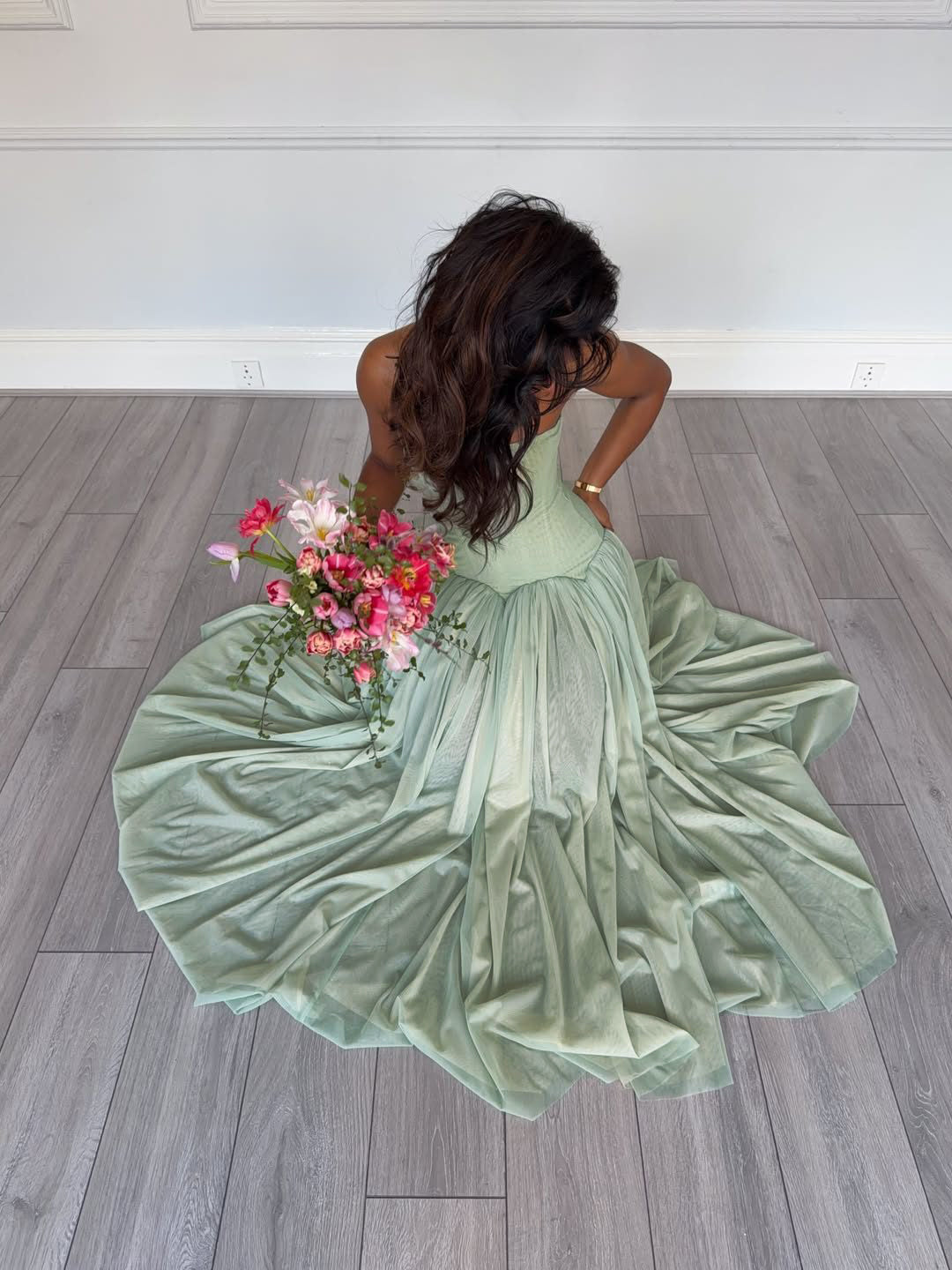 Strapless A Line Maxi Dress Green HV0086