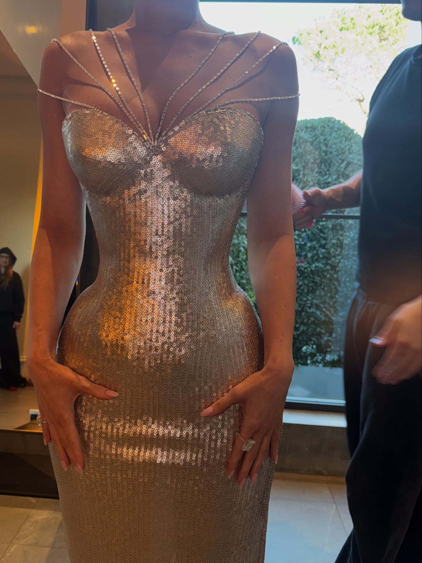 Strappy Bustier Sequin Maxi Dress Silver HV2925