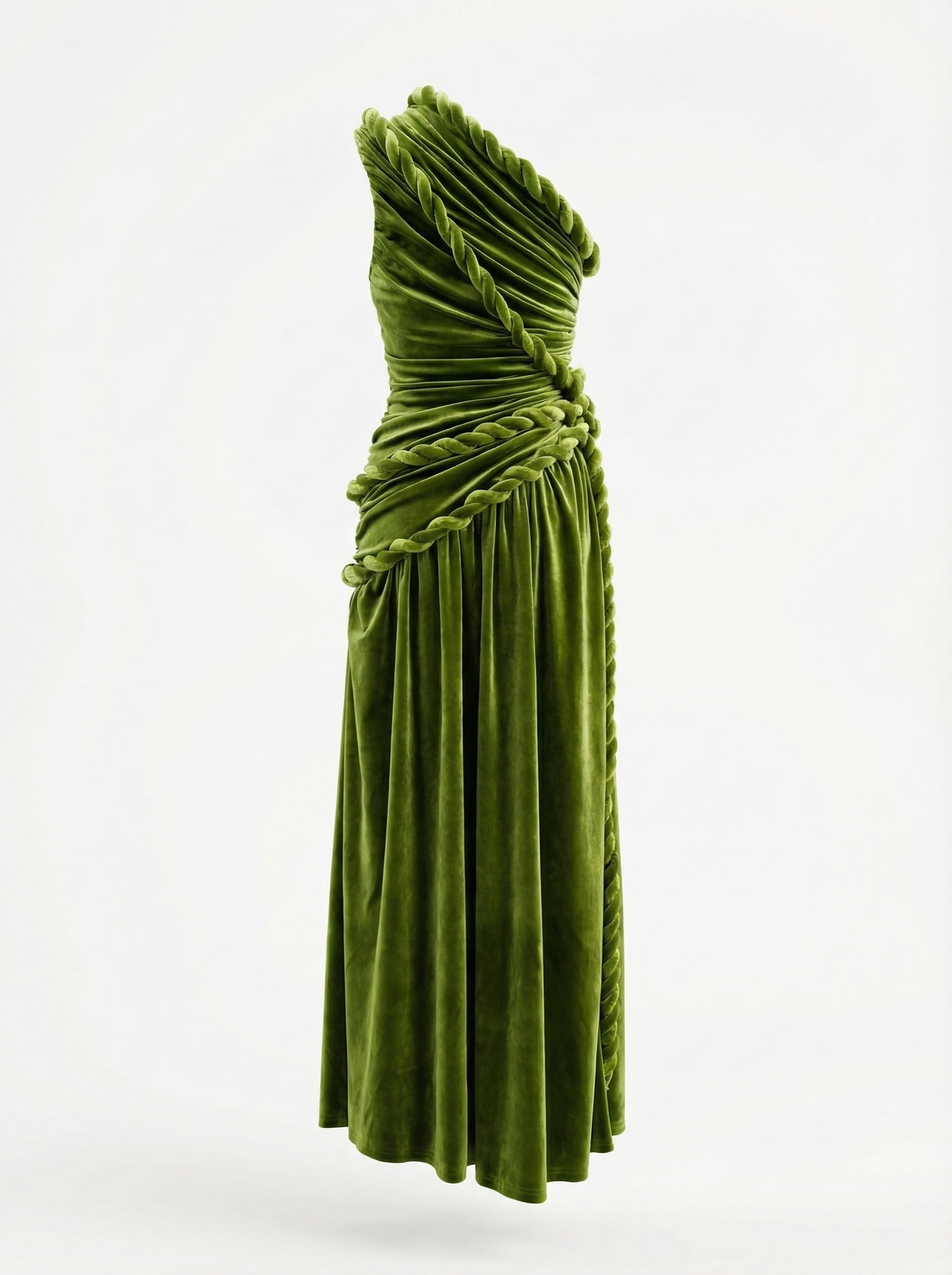 One Shoulder Maxi Velvet Dress Green HV2761
