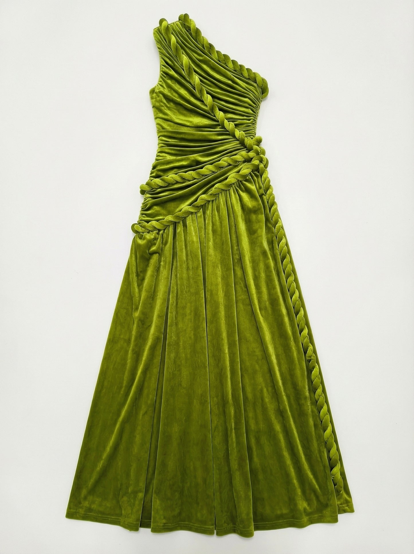 One Shoulder Maxi Velvet Dress Green HV2761
