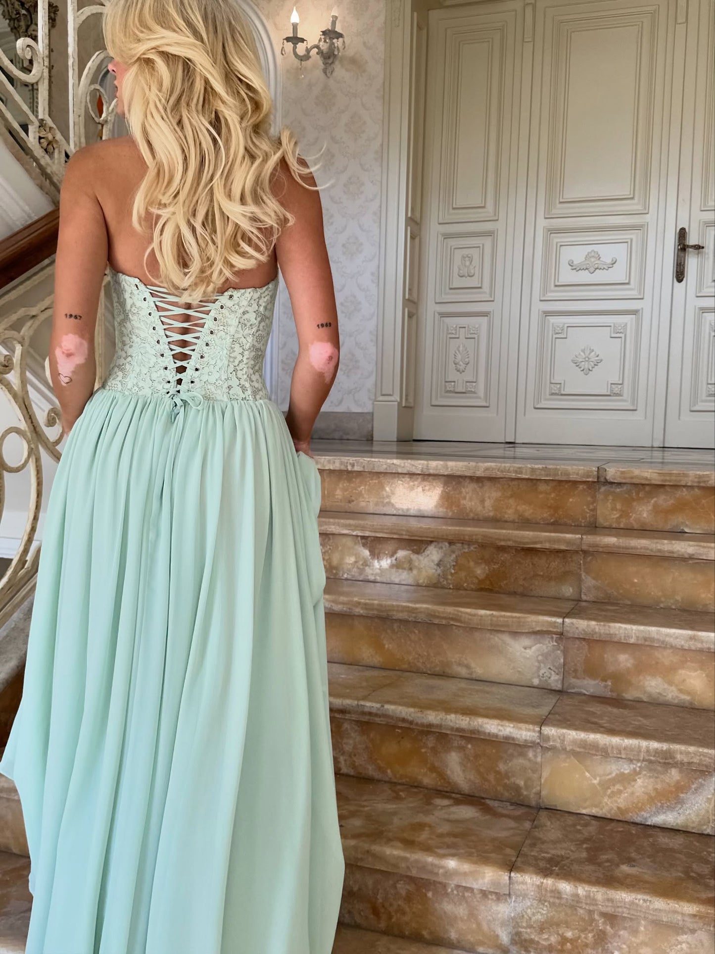 Halter Lace Corset A Line Maxi Dress HV0149