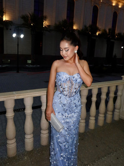 Floral Sequin Structured Bustier Maxi Dress HV3212