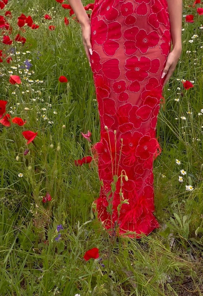 Crystal Floral Maxi Dress Red HV
