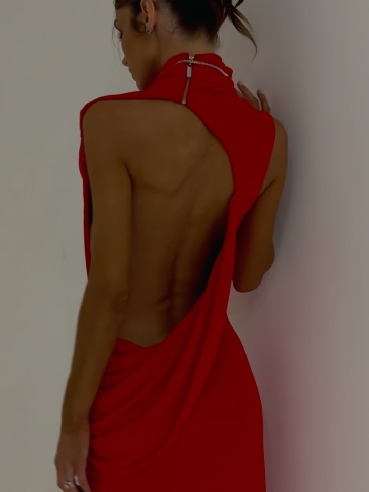 Draped Backless Maxi Dress Red HV0063