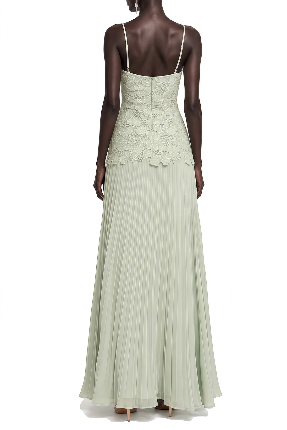 Lace Bustier Pleated A Line Maxi Dress Green HV3236