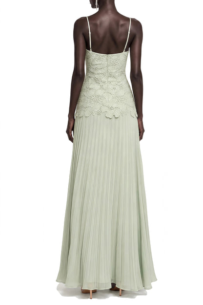 Lace Bustier Pleated A Line Maxi Dress Green HV3236