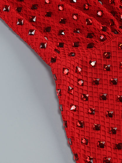 Floral Detail Sparkly Midi Dress Red HV2213