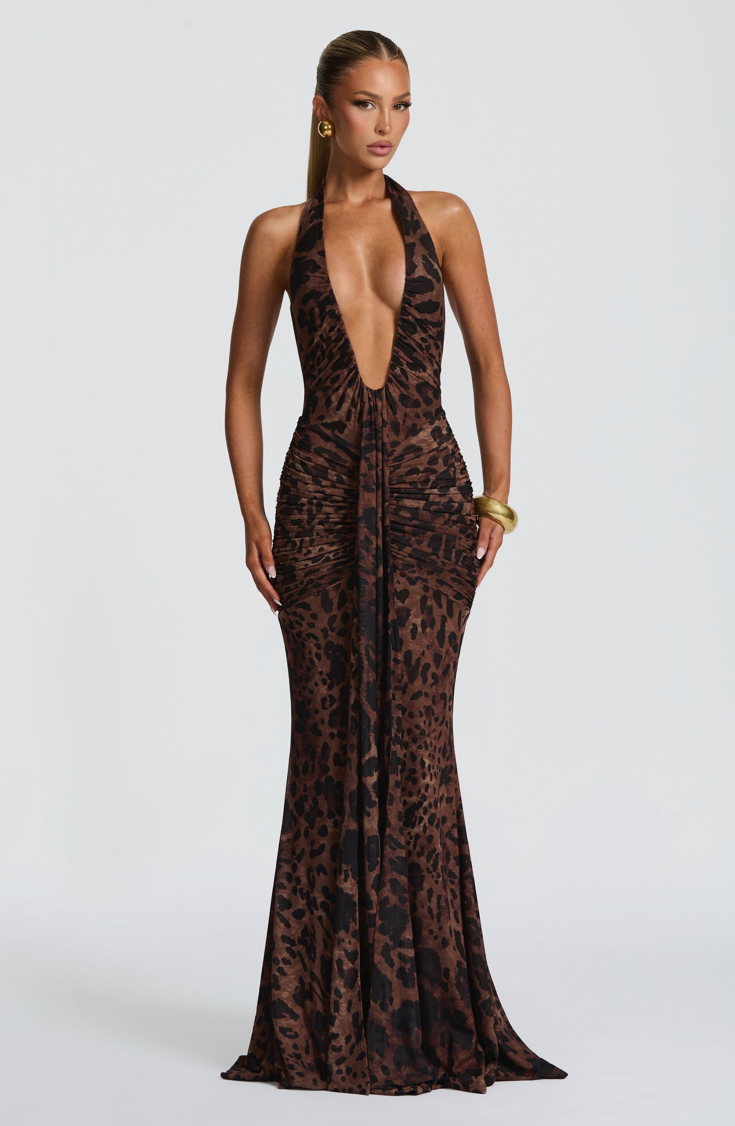 Halter Draped Maxi Dress Animal Print HV3076