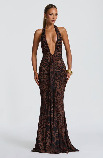 Halter Draped Maxi Dress Animal Print HV3076