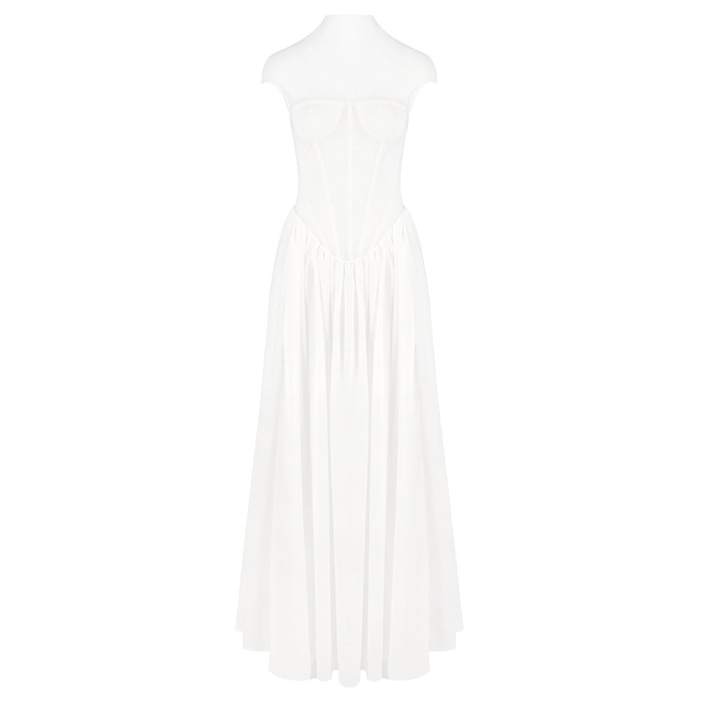 Structured Mesh A Line Maxi Dress White HV2638