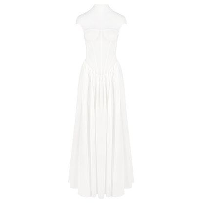 Structured Mesh A Line Maxi Dress White HV2638