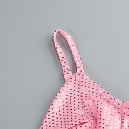 Silver Polka Dot Bustier Maxi Dress Pink HV1746
