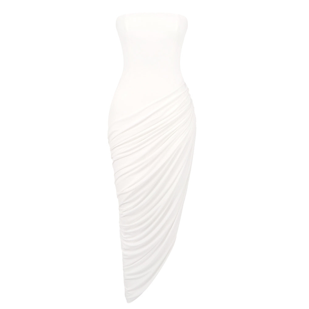 Strapless Draped Corset Maxi Dress White HV2670