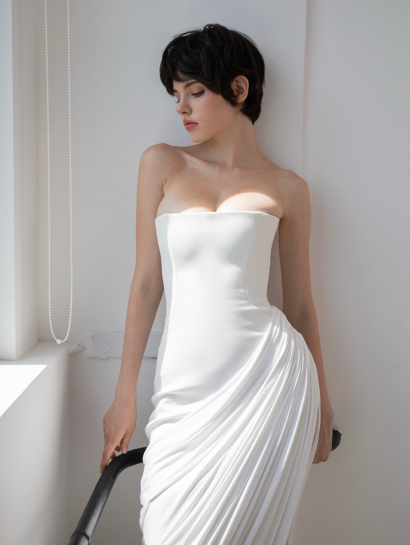 Strapless Draped Corset Maxi Dress White HV2670