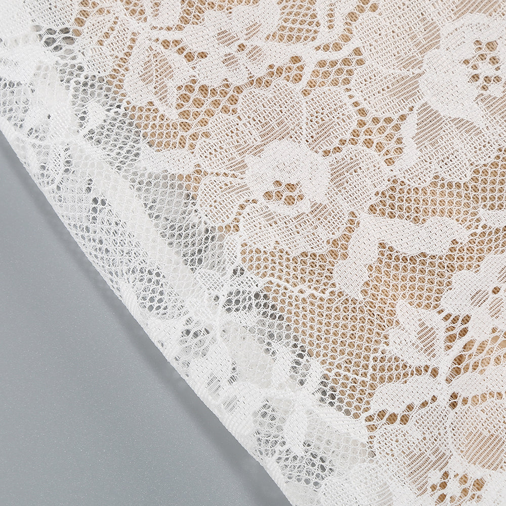 Long Sleeve Structured Lace Dress White