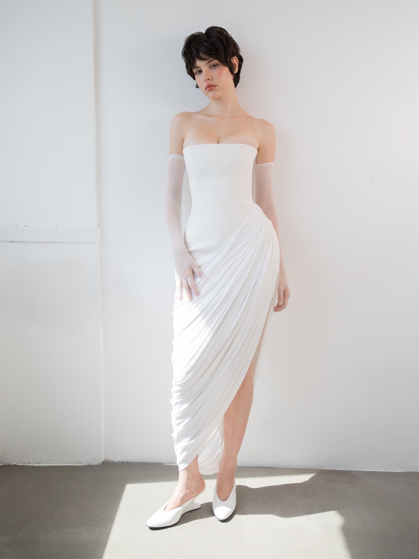 Strapless Draped Corset Maxi Dress White HV2670