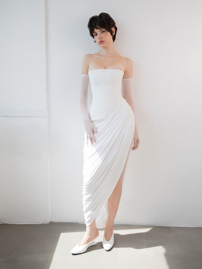 Strapless Draped Corset Maxi Dress White HV2670
