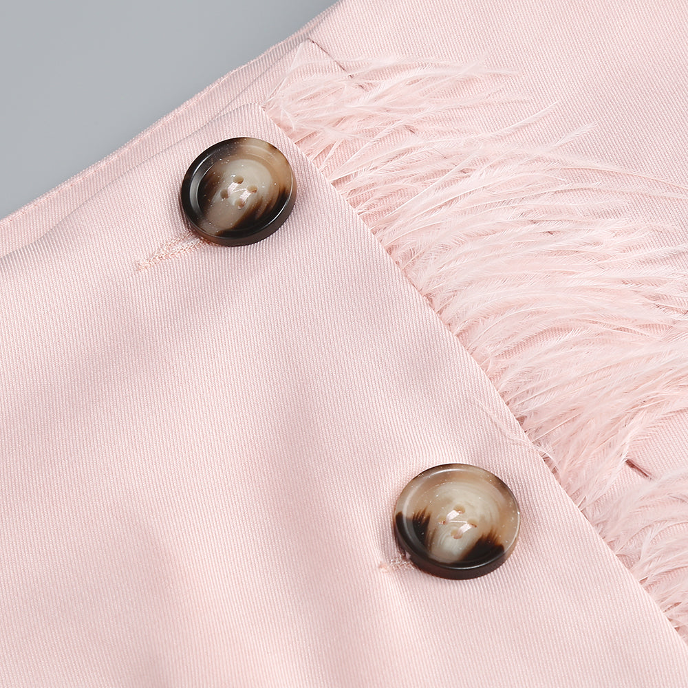 Long Sleeve Feather Two Piece Dress Pink HV1261